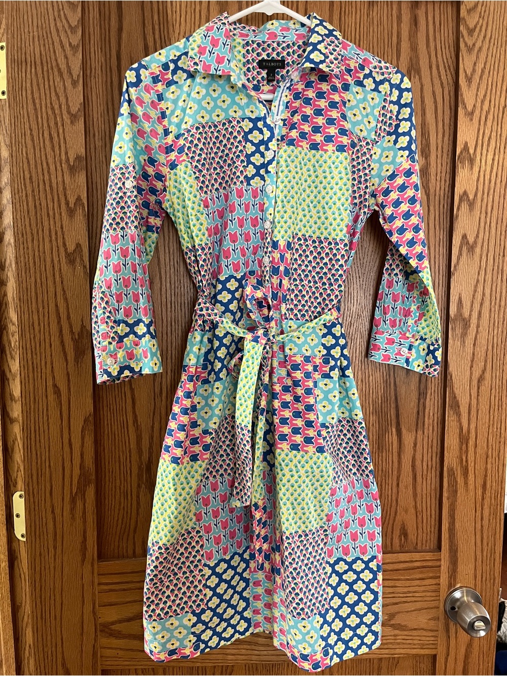 Talbots Multicolor Patchwork Shirt Dress - Blue/Pink/Green/Yellow